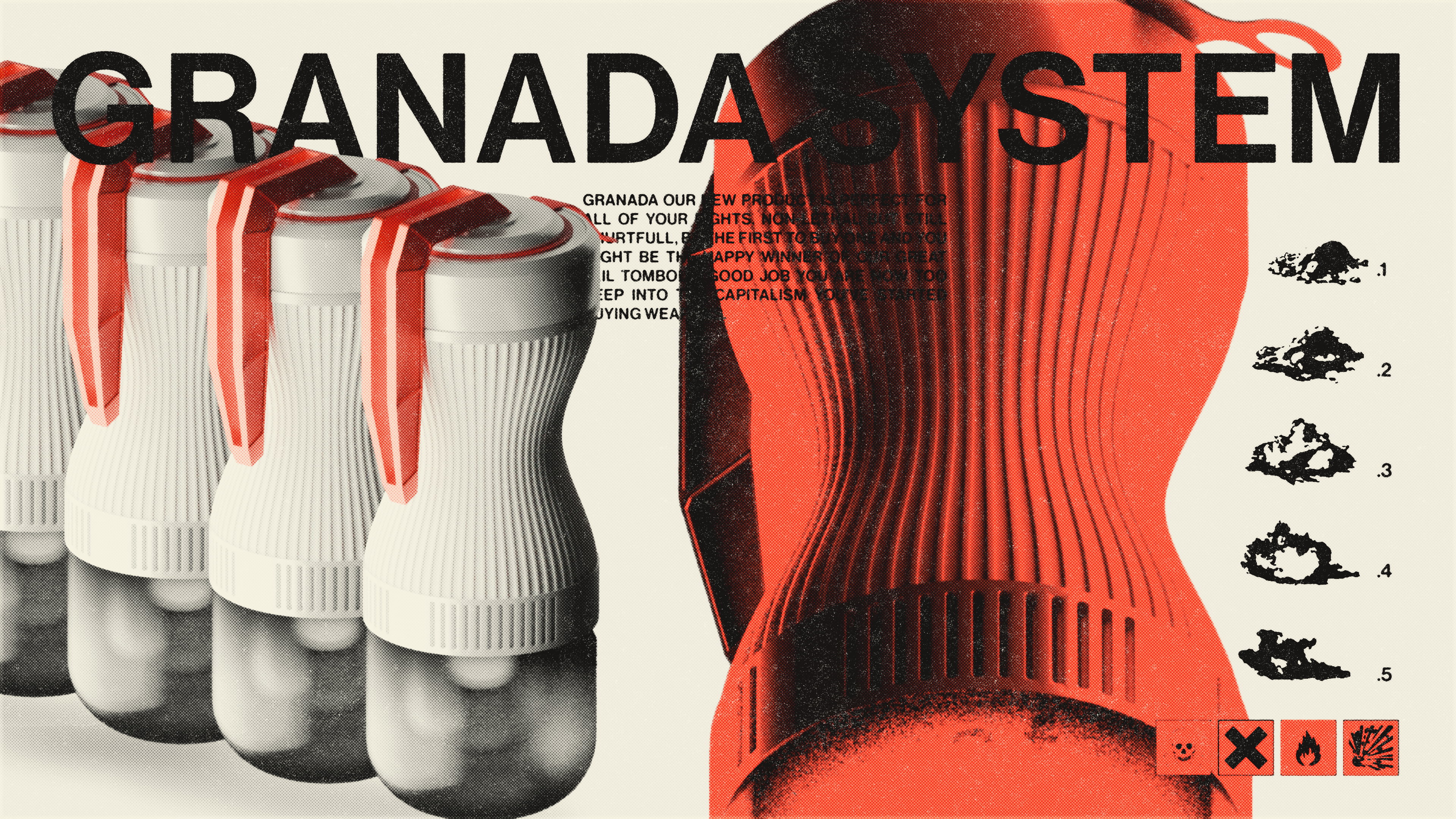 Poster of a grenade, industrial design and 3D render of it