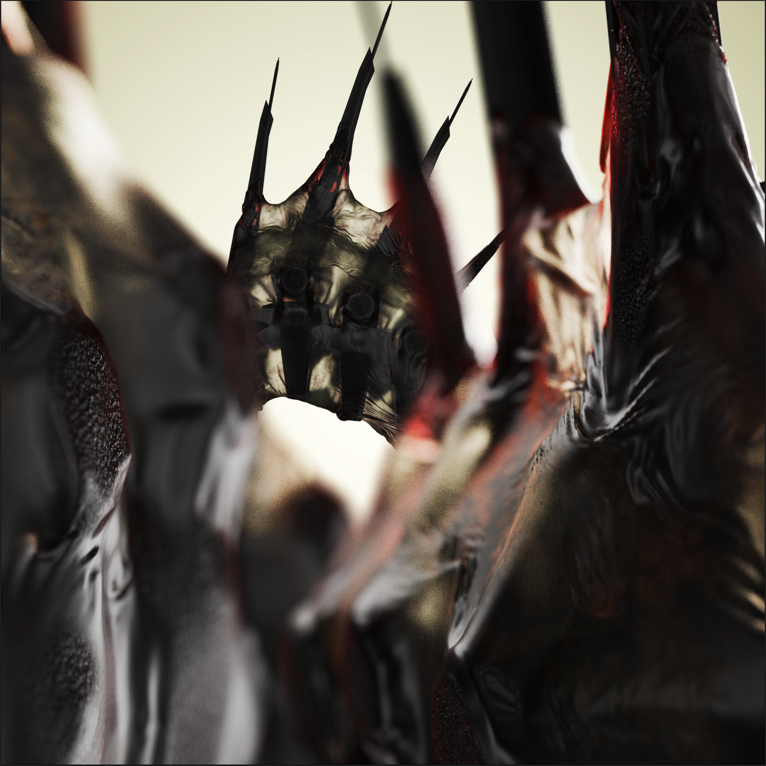 3D render of a mechanic spine covered with a skin, experiment with textures